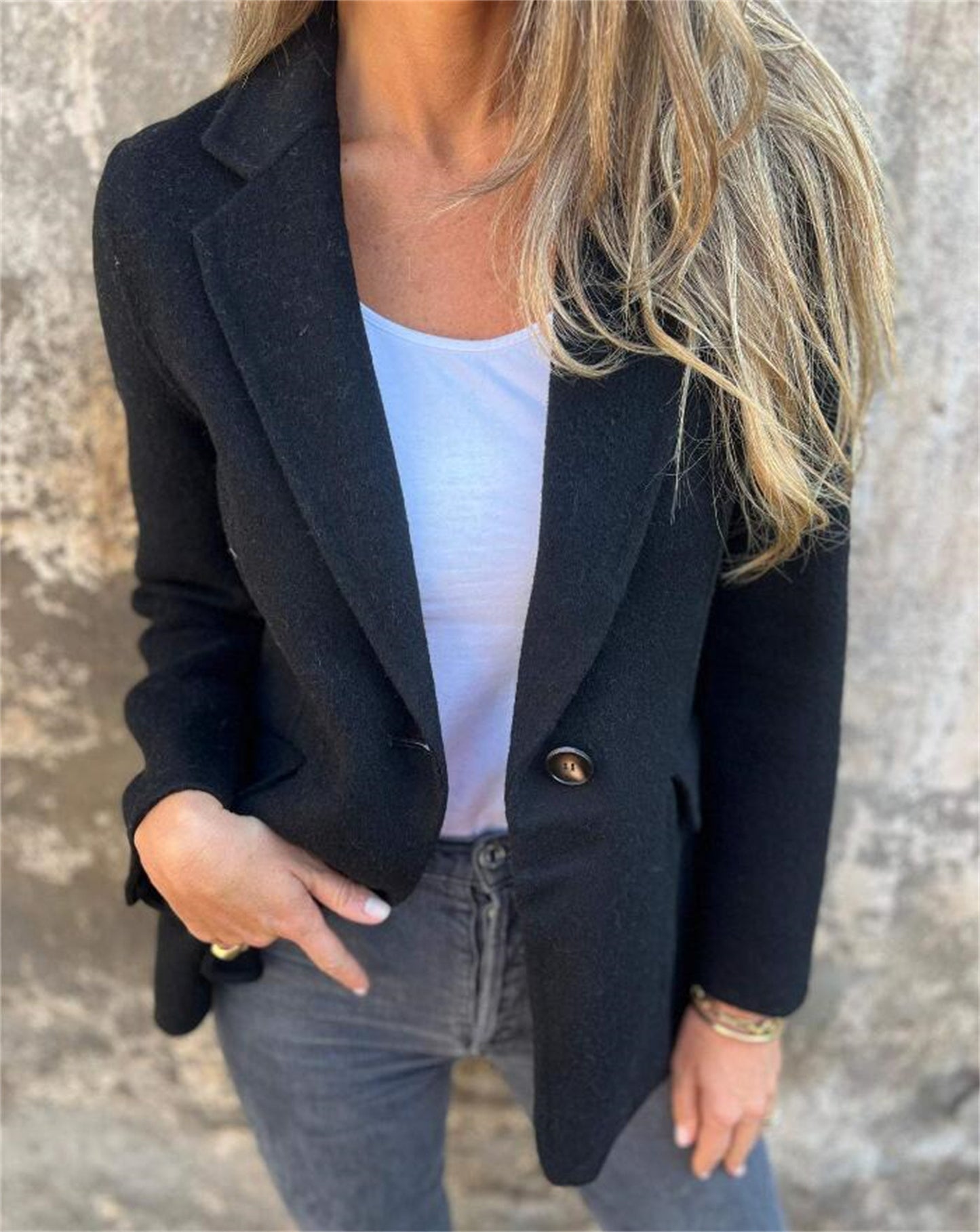 Dames Blazer élégant en tissu polaire chaud avec poches pratiques Chic und Stil