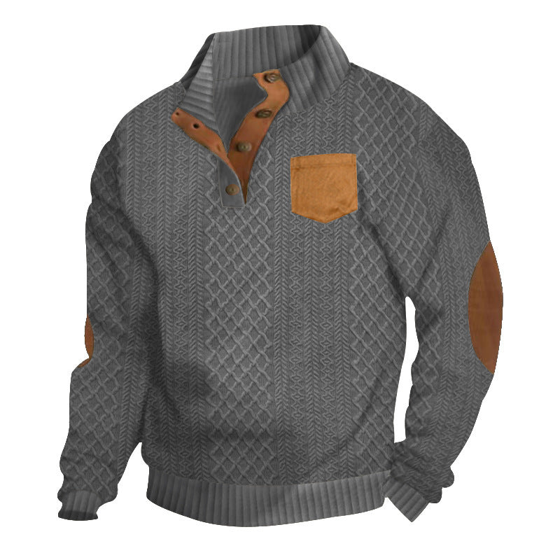 Pull en tricot pour hommes avec col montant et patte de boutonnage Chic und Stil