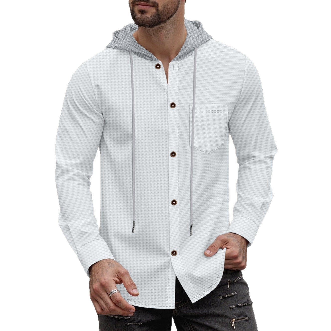 Chemise à capuche tendance pour hommes avec patte de boutonnage et poche poitrine pratique Chic und Stil