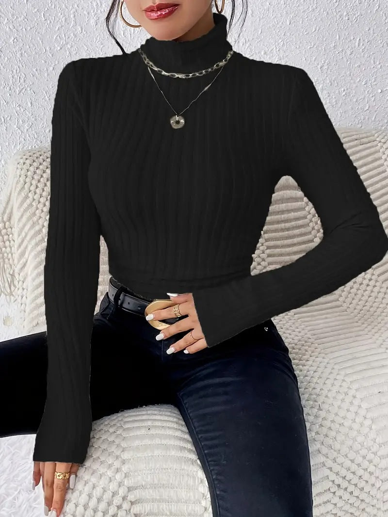 Pull à col roulé à manches longues pour femmes en fine maille côtelée Chic und Stil