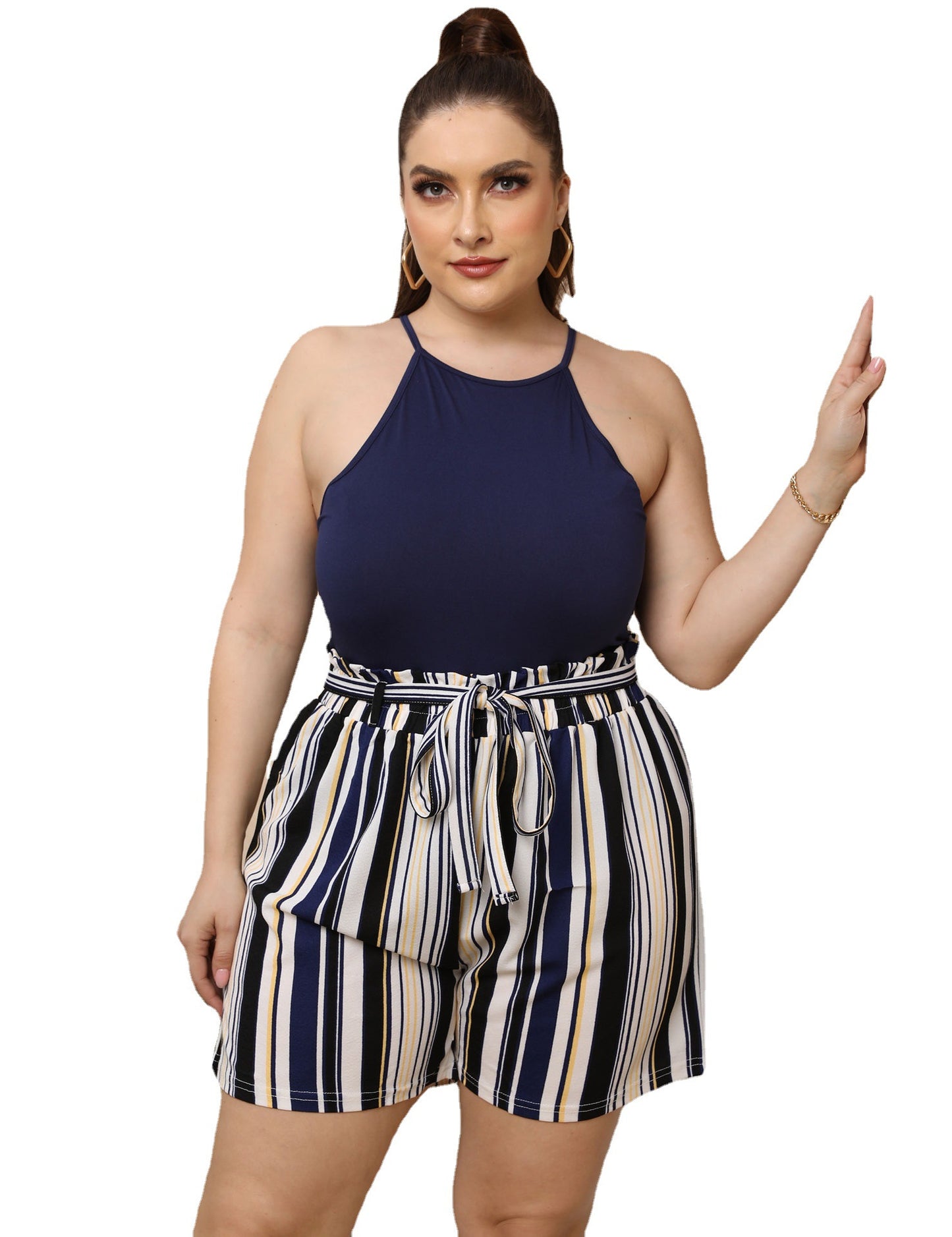 Shorts à Taille Haute Rayés pour Femmes Chic und Stil