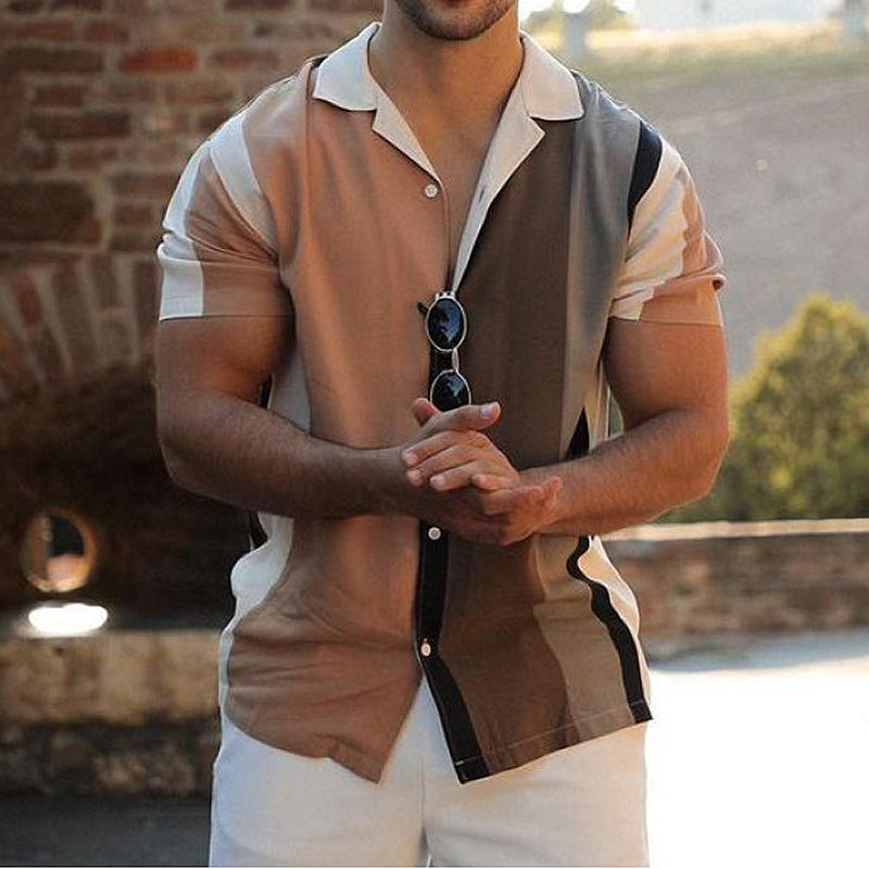 Chemise à manches courtes pour hommes à blocs de couleurs avec boutonnière Chic und Stil