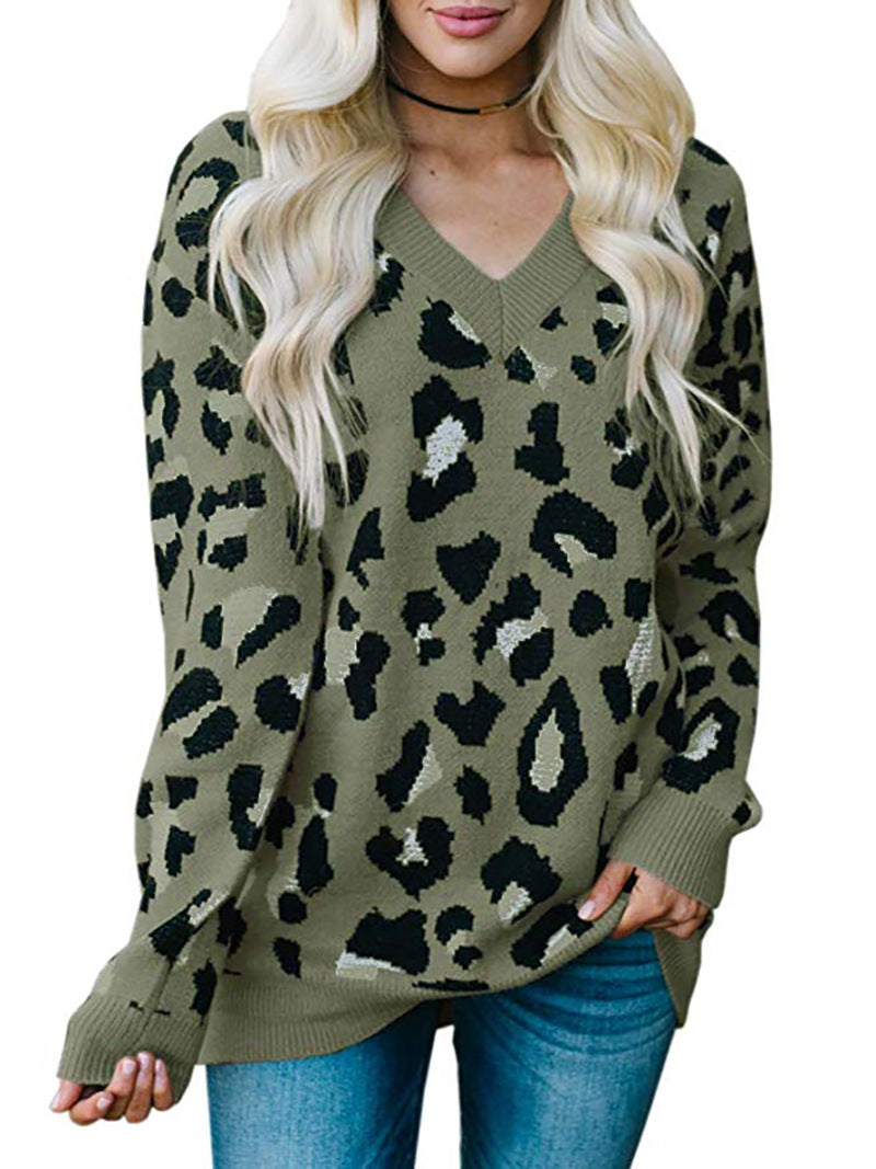 Pull femme avec motif léopard et décolleté en V Chic und Stil