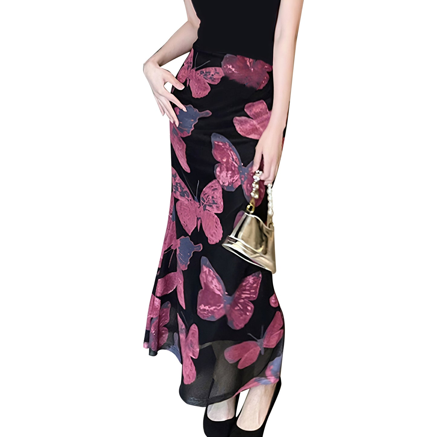 Jupe maxi à imprimé papillon flottant Chic und Stil pour femmes