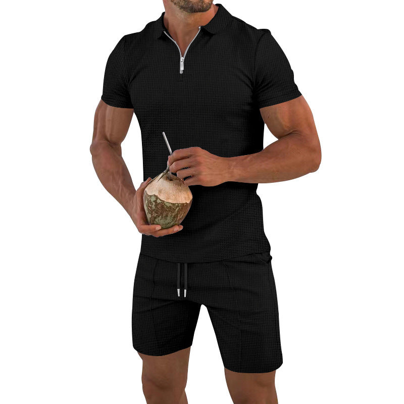 Hommes ensemble court à manches courtes confortable avec matériau respirant et fermeture éclair Chic und Stil