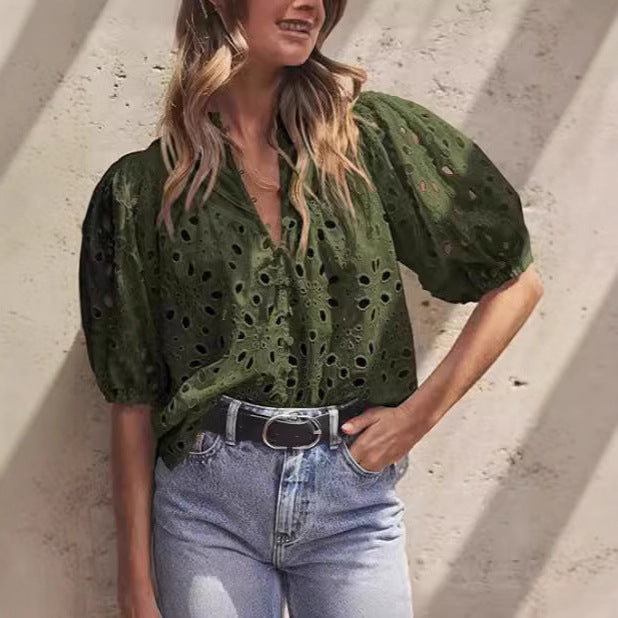 Blouse à manches bouffantes œillets pour femmes Chic und Stil
