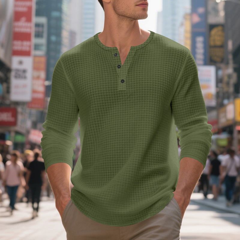 T-shirt Henley à manches longues décontracté pour homme avec design texturé Chic und Stil