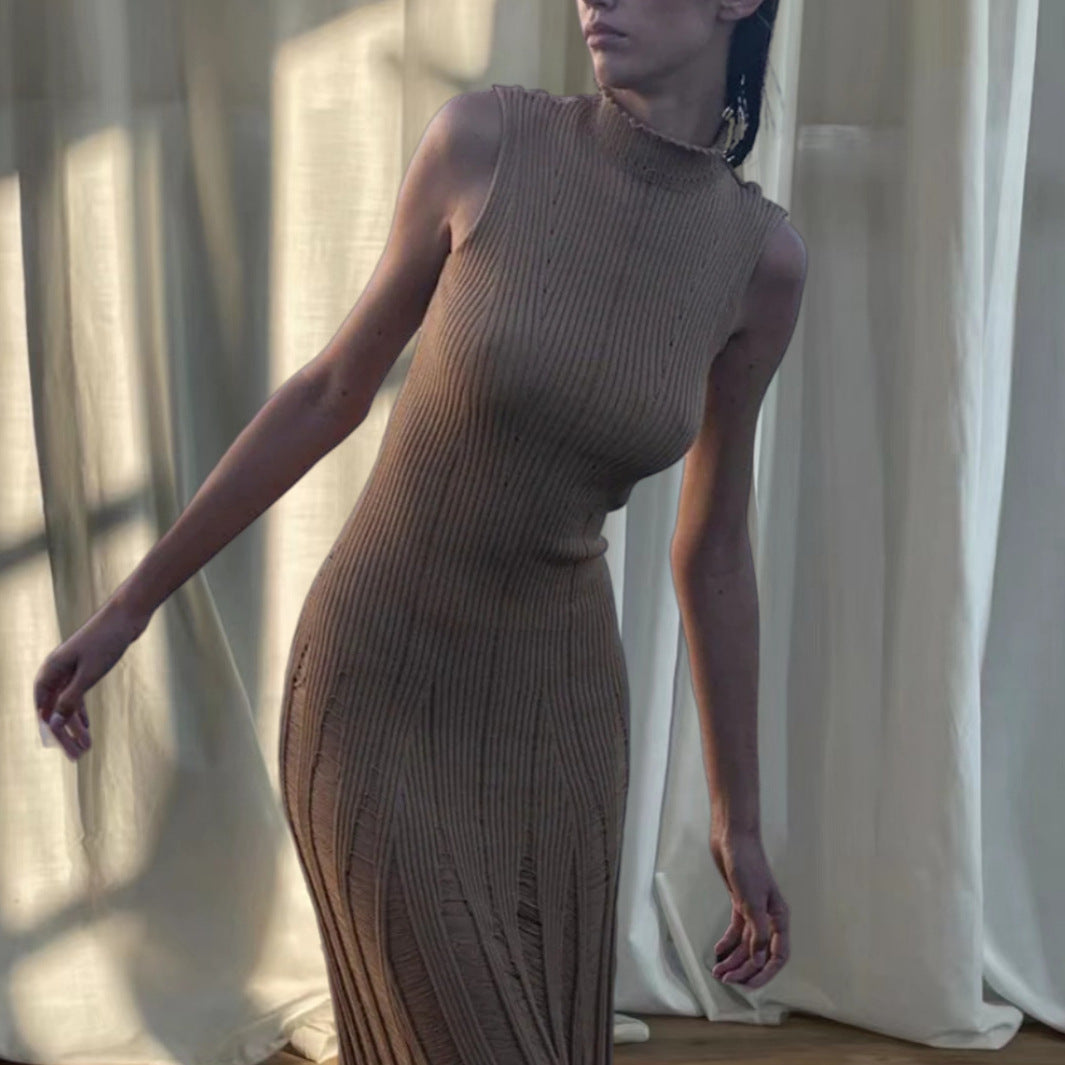 Femmes Robe maxi élégante à col haut et design côtelé raffiné Chic und Stil