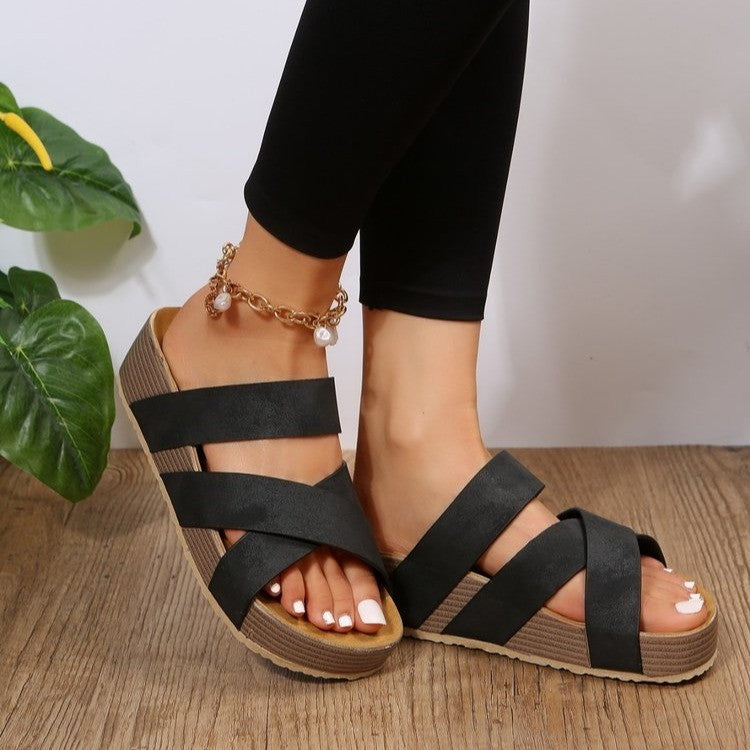 Sandales à talons compensés à brides croisées pour femmes Chic und Stil