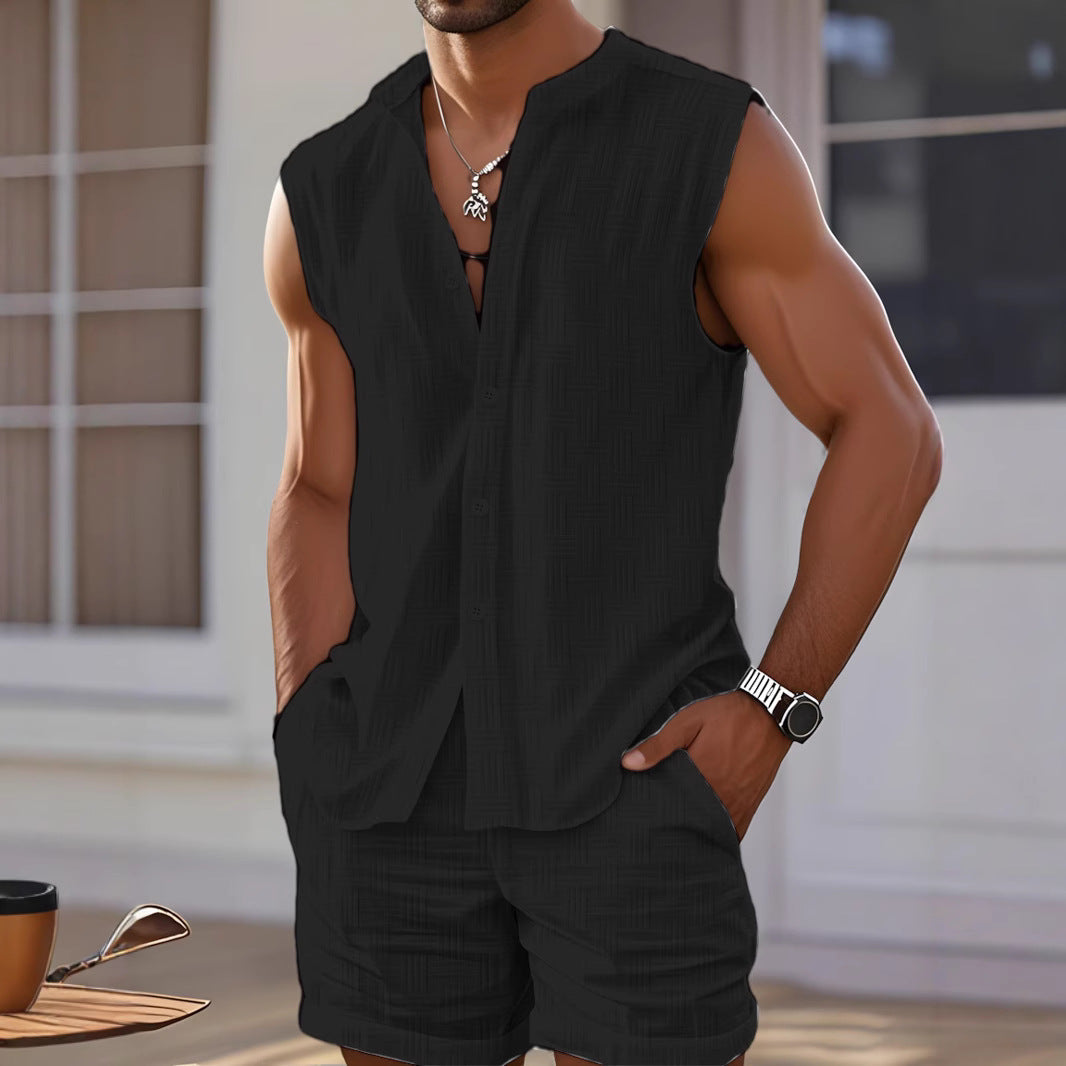 Hommes Décontracté Sans Manches Boutonné Ensemble Chic und Stil