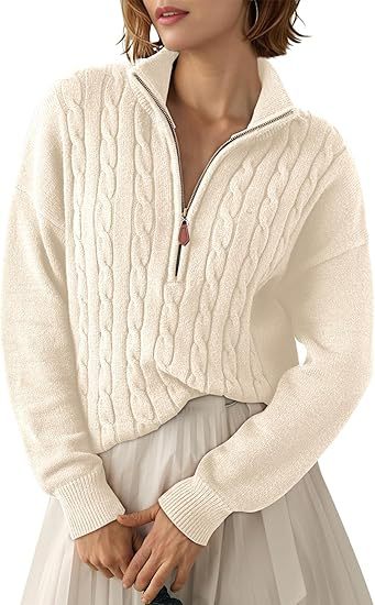 Pull en grosse maille pour femmes avec col montant et demi-zip Chic und Stil