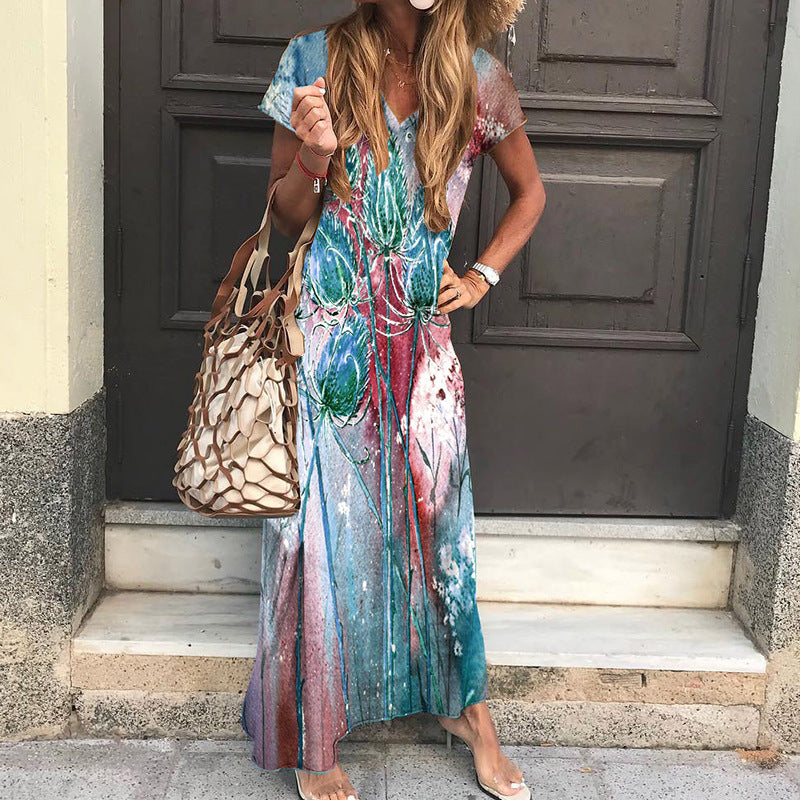 Robe maxi florale pour femmes avec design à décolleté en V Chic und Stil
