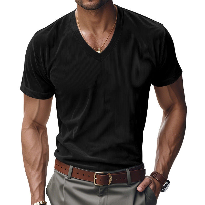 T-shirt en tricot à manches courtes pour hommes avec décolleté en V Chic und Stil