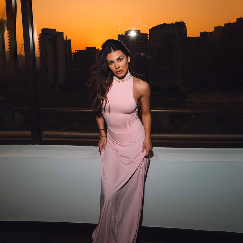 Robe maxi à dos nu pour femmes avec des détails ornés Chic und Stil