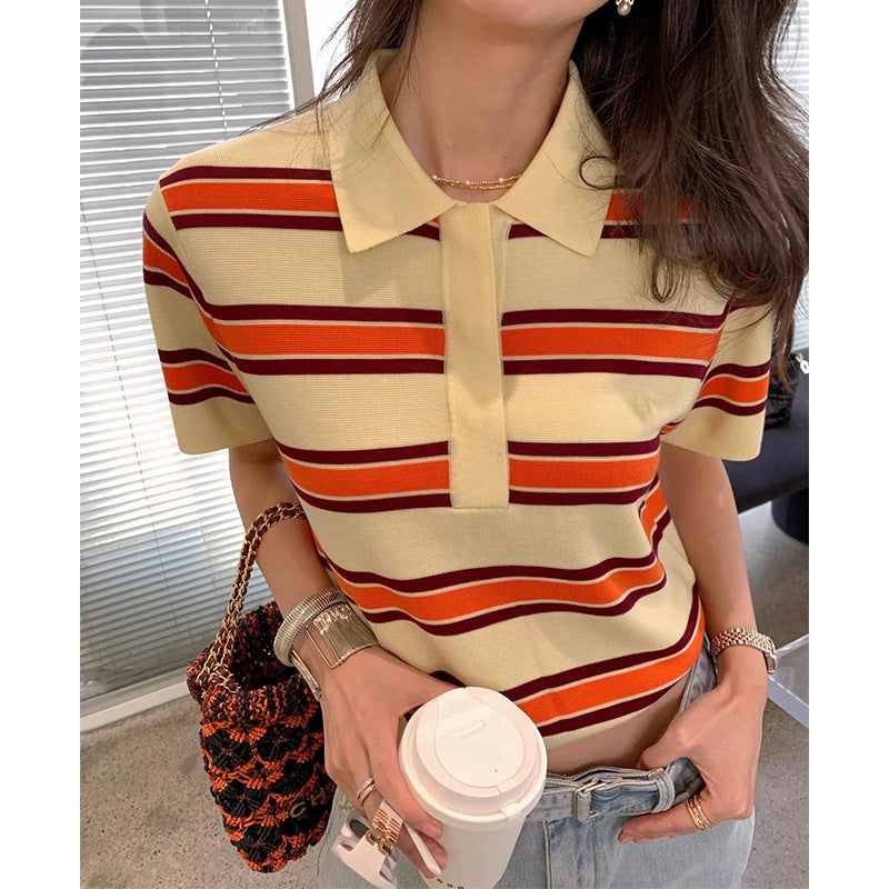 Chemise polo à rayures à manches courtes pour femmes Chic und Stil
