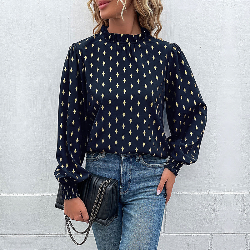 Chemisier femme avec impression de haute qualité et manches bouffantes généreuses Chic und Stil