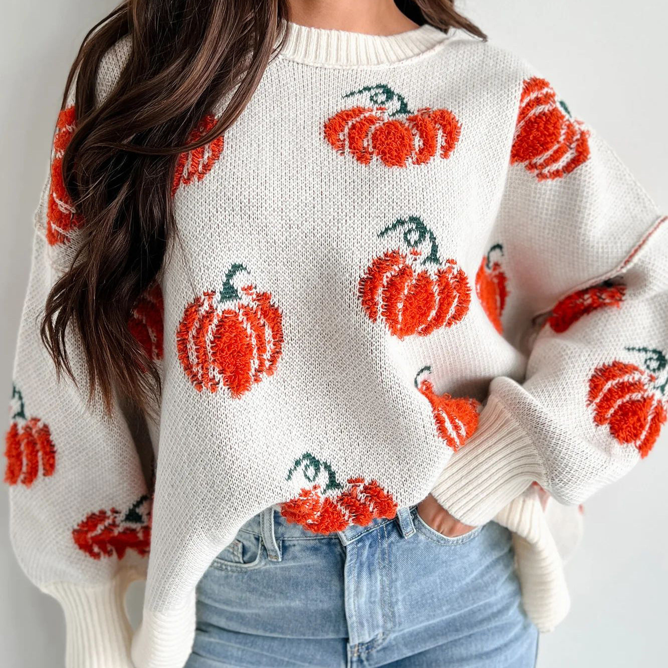 Pull-over en tricot pour femmes avec motif de citrouille Chic und Stil