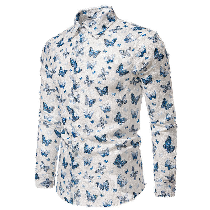 Chemise à manches longues pour hommes avec un motif de papillon accrocheur et en tissu de coton de haute qualité Chic und Stil