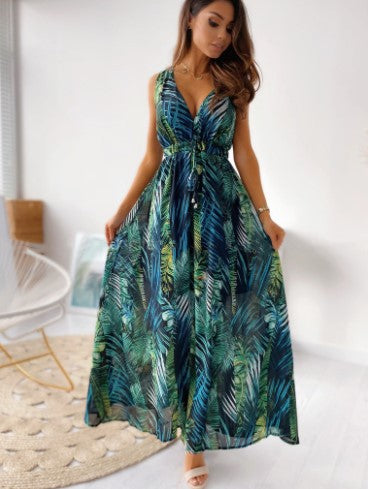 Robe maxi pour femmes avec impression tropicale et détail frontale drapé Chic und Stil