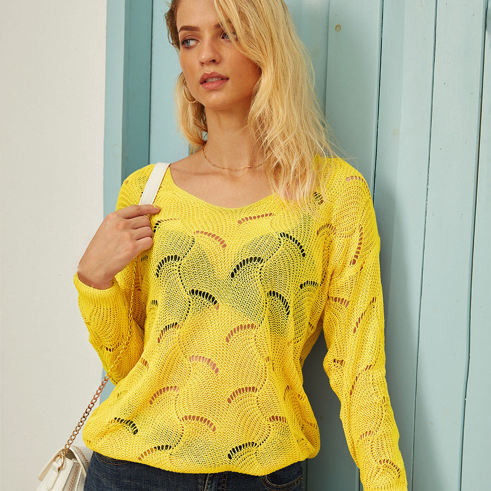 Pull loose en tricot pour femmes avec décolleté en V et motif ajouré Chic und Stil