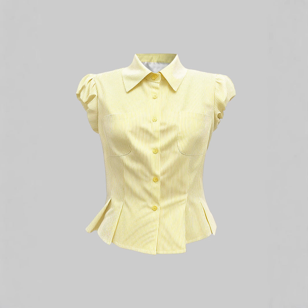 Haut de blouse tricoté pour femmes avec manches bouffantes et détails de boutons Chic und Stil