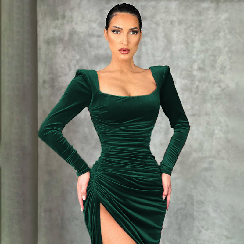 Robe stretch raffinée pour femmes avec fente asymétrique et longues manches Chic und Stil