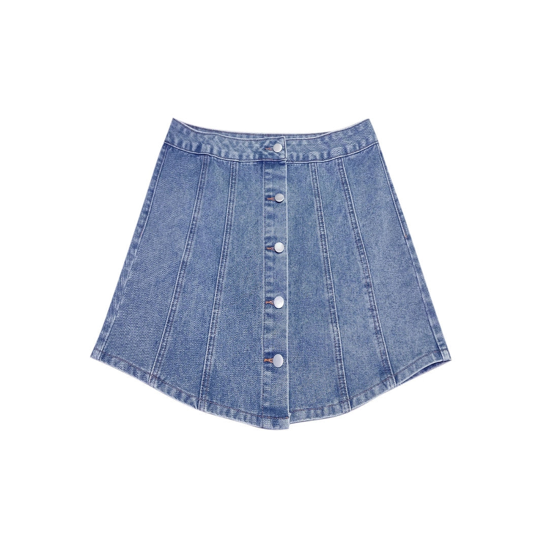 Jupe en jean pour femmes avec détail bouton et ourlet évasé Chic und Stil