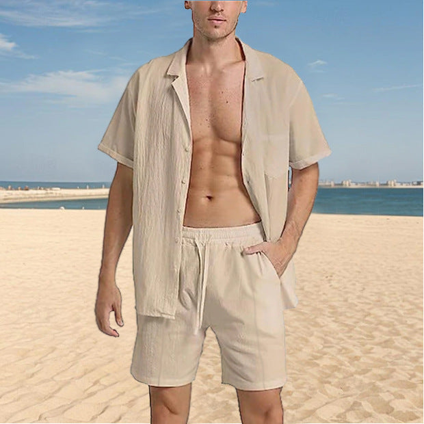 Chemise pour hommes décontractée à manches courtes avec design texturé et shorts assortis Chic und Stil