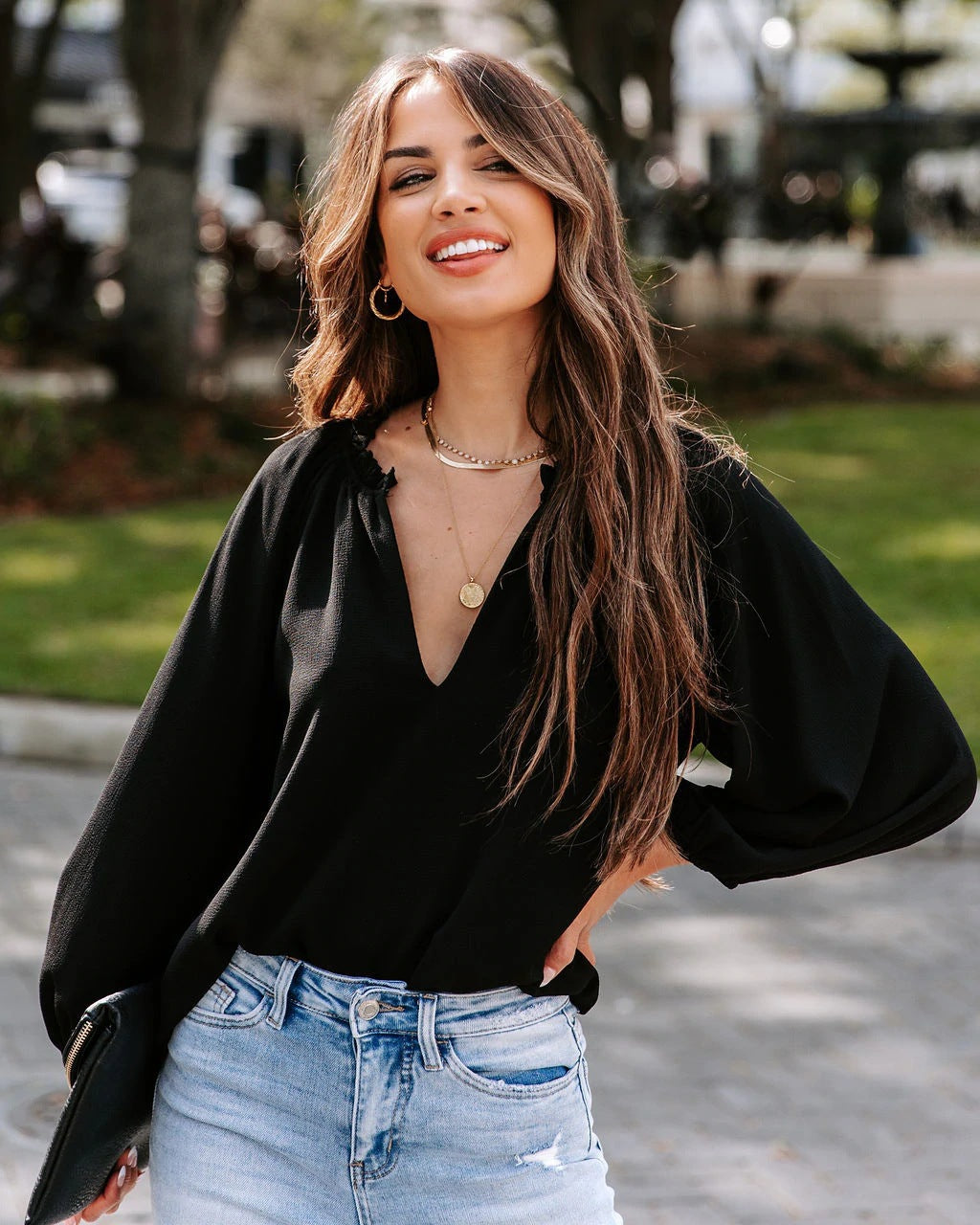 Chemisier pour femmes avec décolleté en V et manches amples Chic und Stil