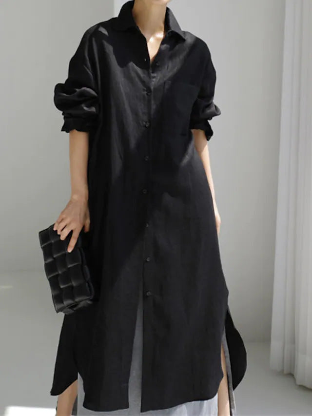 Robe chemise pour femme en lin léger avec fentes latérales Chic und Stil