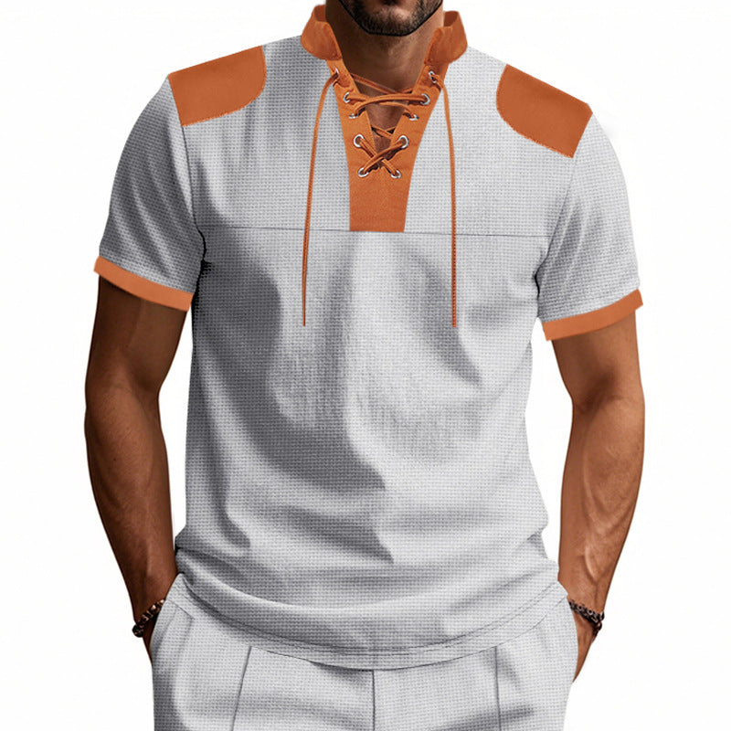 Chemise à manches courtes pour hommes avec lacets et design structuré Chic und Stil
