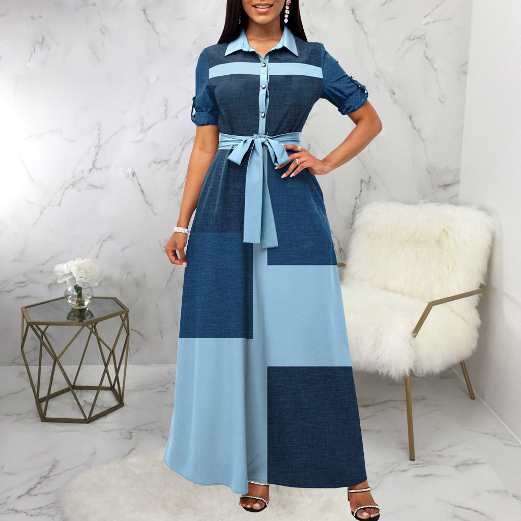 Robe maxi pour femmes avec patte de boutonnage et ceinture à nouer Chic und Stil