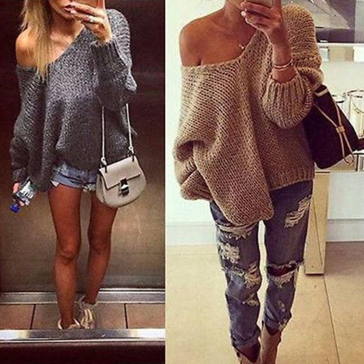 Pull en tricot oversize pour femmes avec design dénudé des épaules et coupe décontractée Chic und Stil
