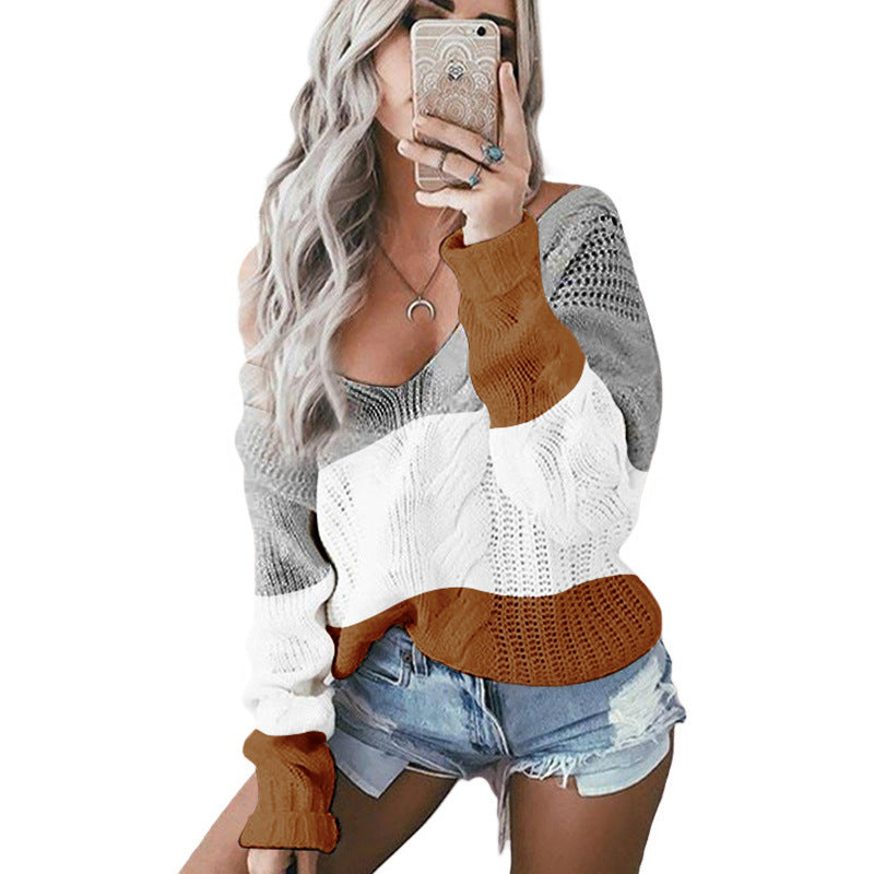 Pull en tricot à épaules dénudées pour femmes avec un dégradé de couleurs attrayant Chic und Stil