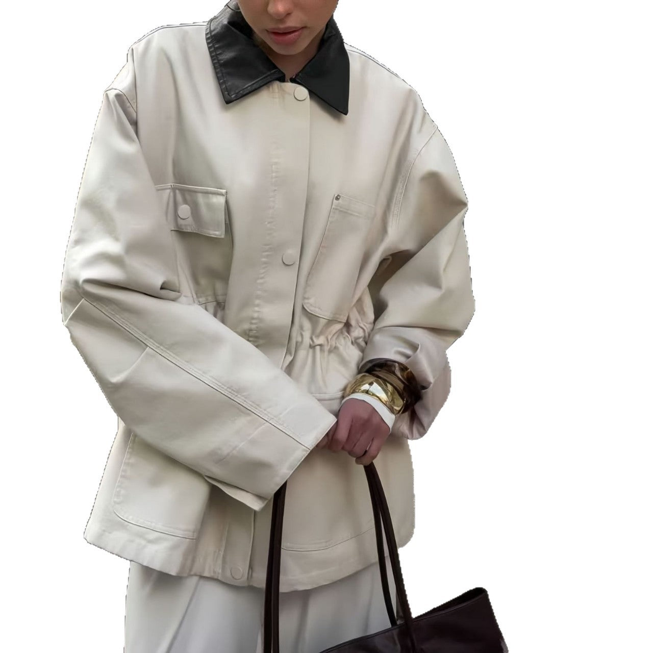 Ladies oversized trendy jacket with elegant collar and practical pockets Chic and Style