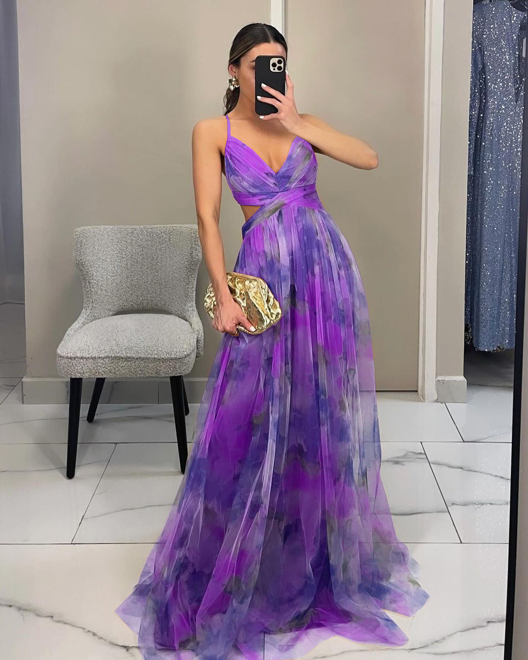 Chic and Style Floral Chiffon Evening Dress for Women