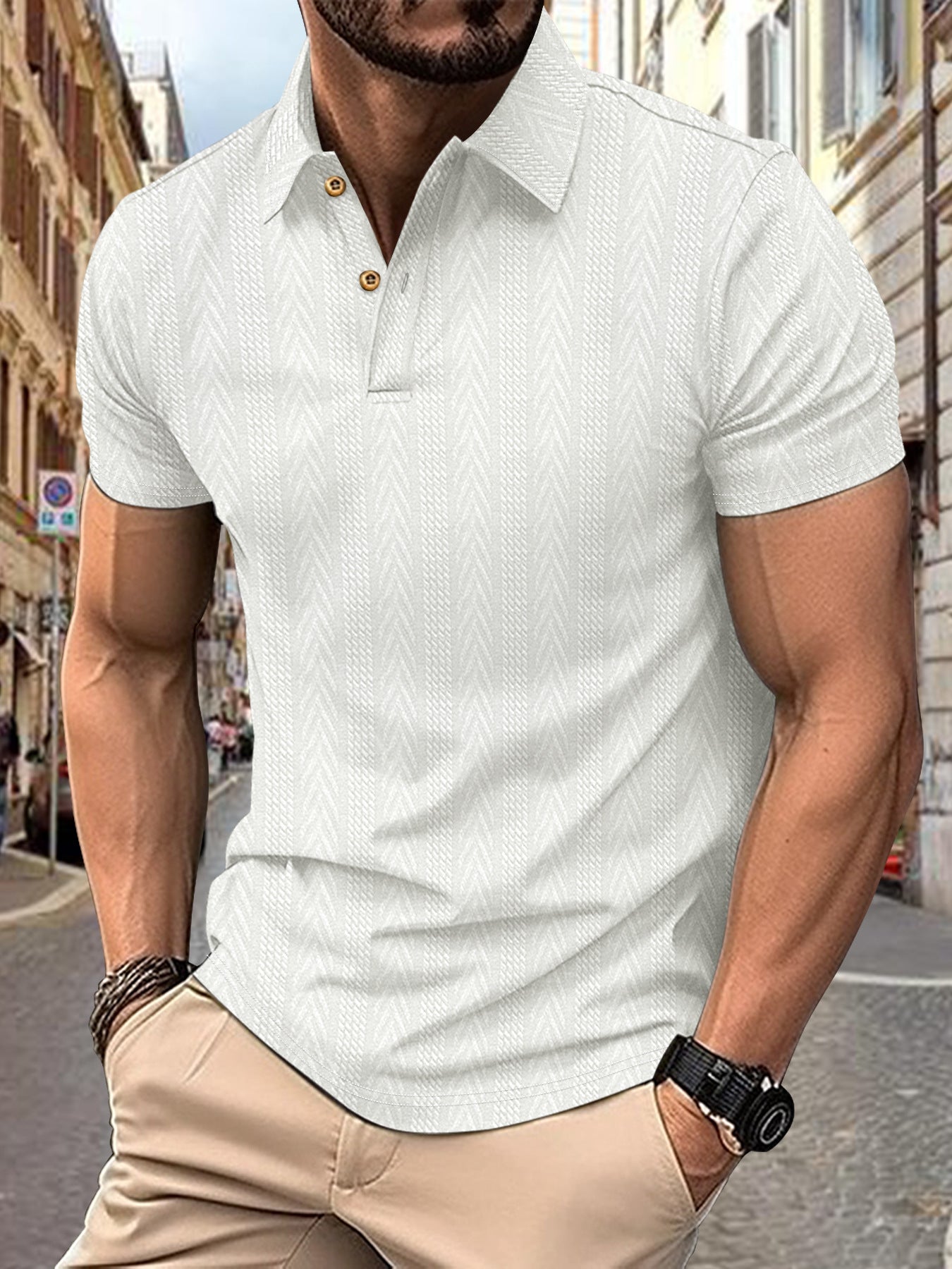 Polo-shirt pour hommes à manches courtes tendance avec design texturé Chic und Stil