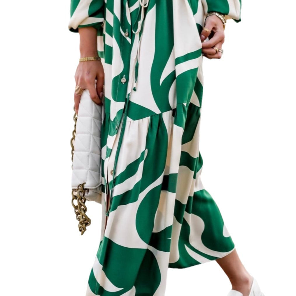 Robe chemise maxi dames avec détail de ceinture et ourlet fluide Chic und Stil