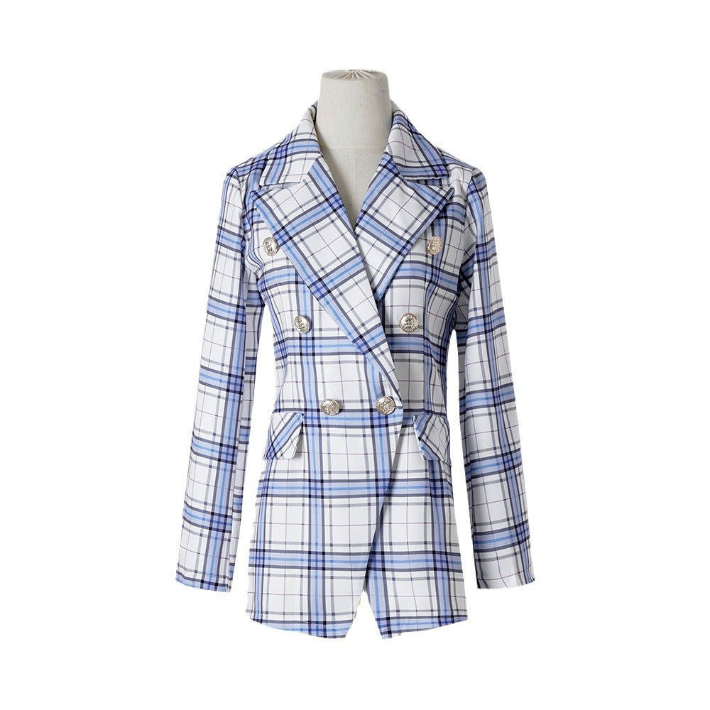 Blazer à carreaux pour femmes avec double boutonnage et silhouette slim Chic und Stil