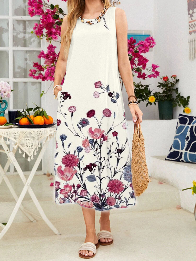 Robe maxi sans manches pour femmes avec des accents floraux Chic und Stil