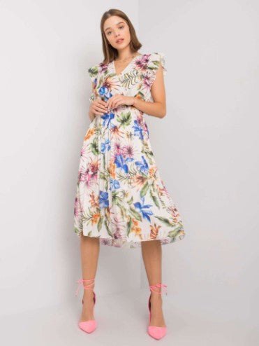 Robe Midi à volants floraux pour femmes Chic und Stil