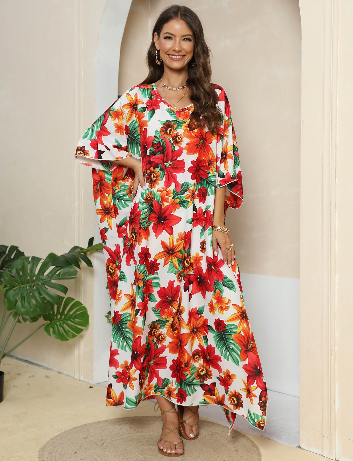 Robe Maxi Kaftan Imprimé Floral Femme Chic und Stil