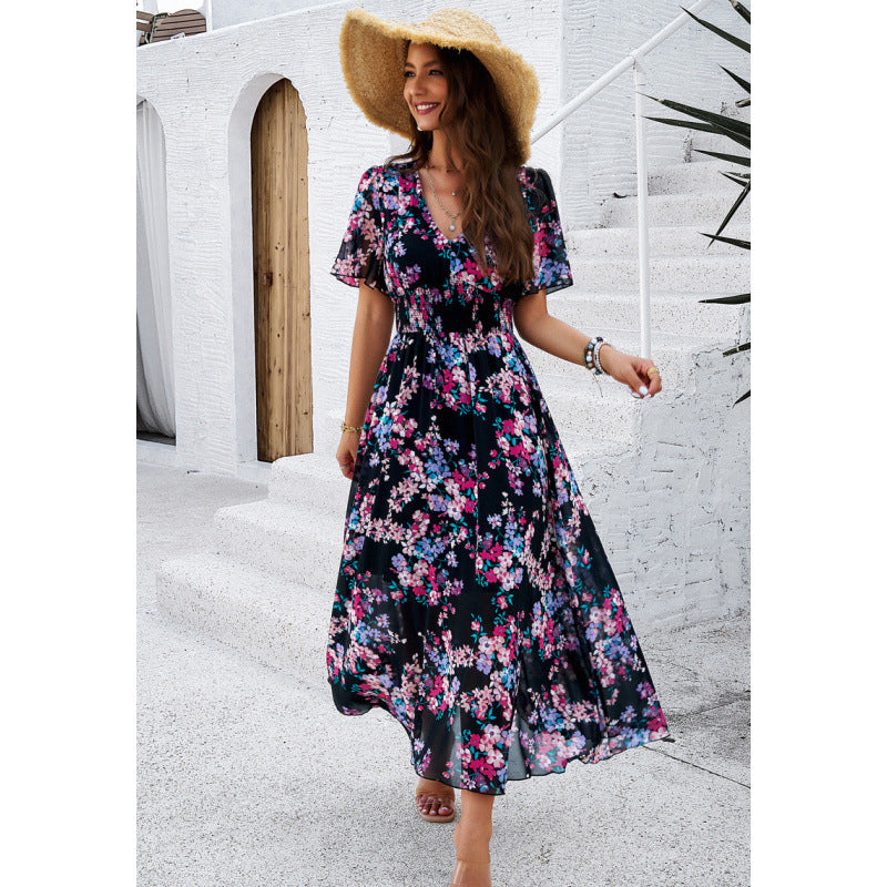Robe maxi fleur pour femmes avec des manches flottantes Chic und Stil