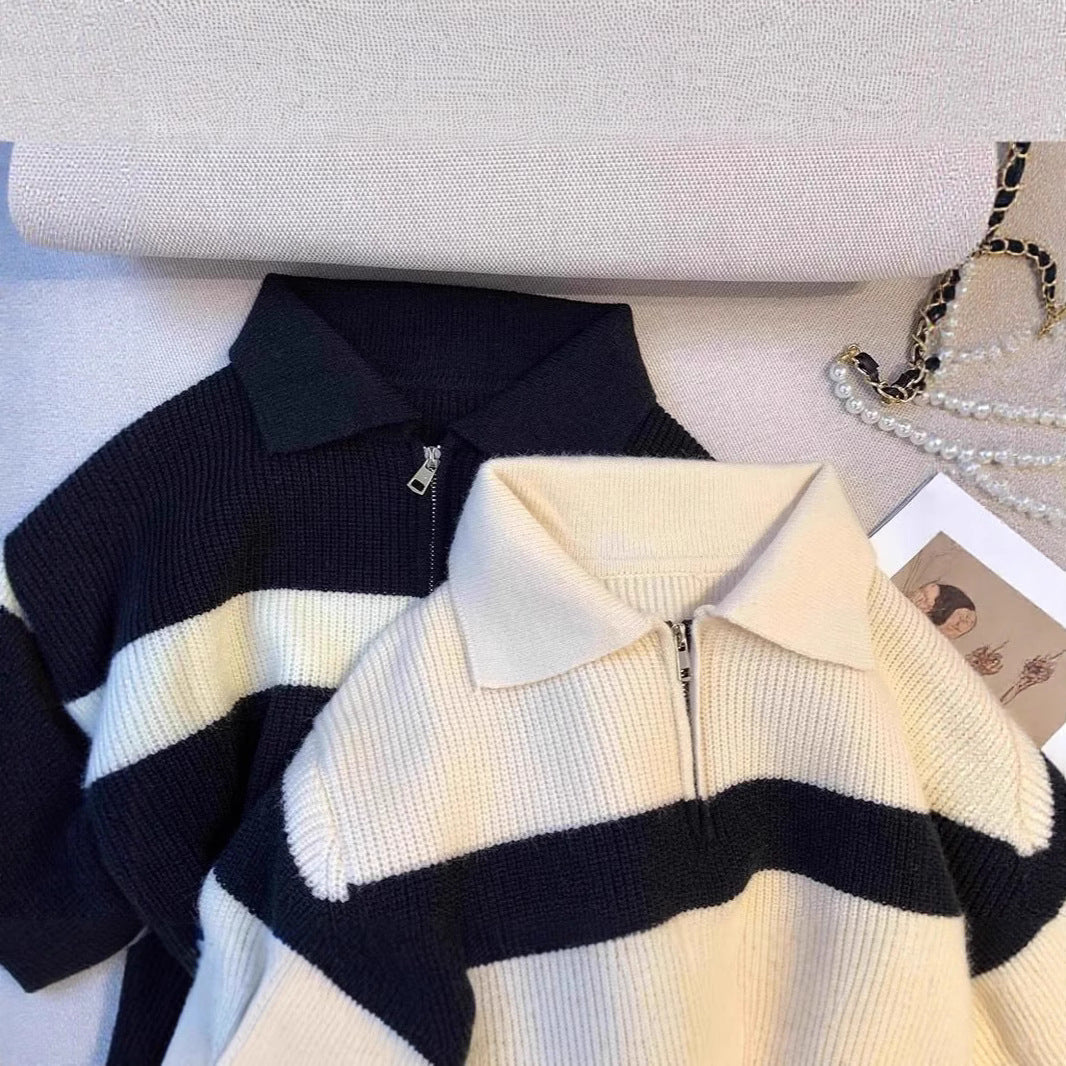 Pull-over en tricot pour femmes avec col montant et fermeture éclair Chic und Stil
