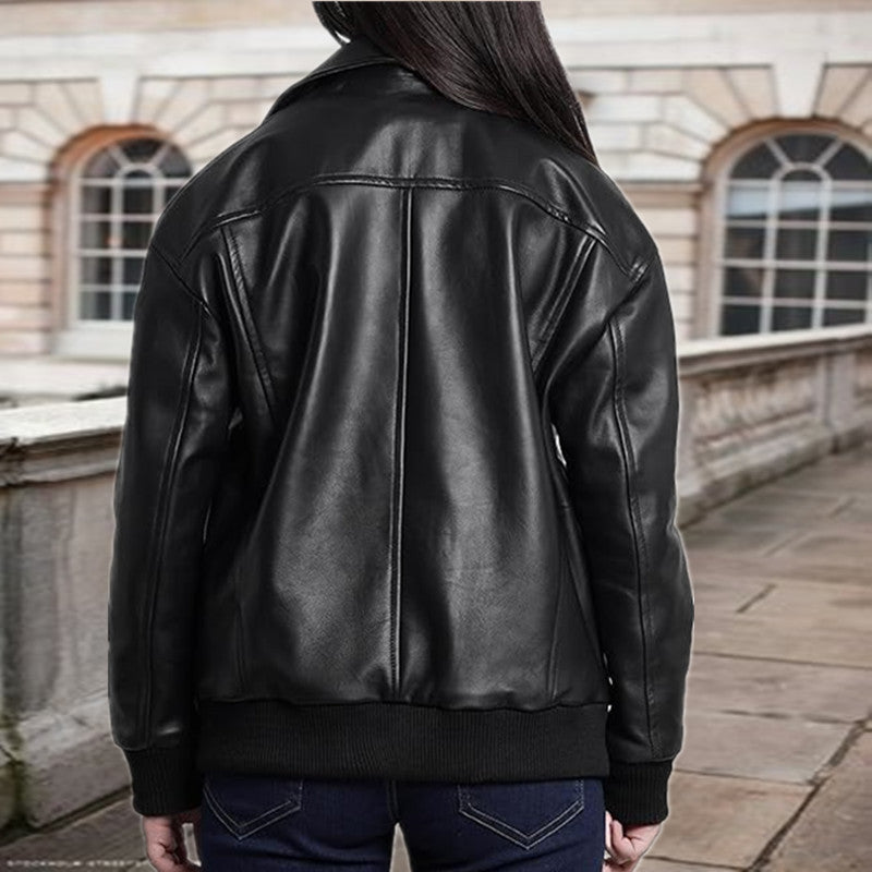 Veste en cuir élégante pour femmes avec coupe décontractée et poches pratiques Chic und Stil