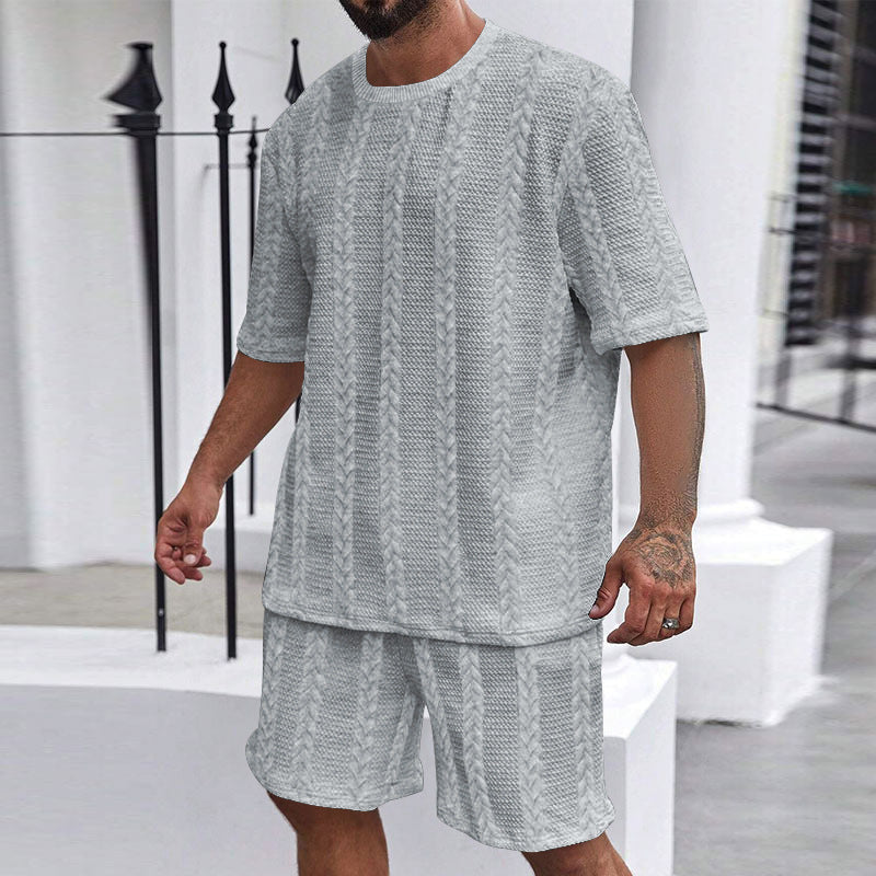 Hommes ensemble en tricot confortable avec haut court et shorts Chic und Stil