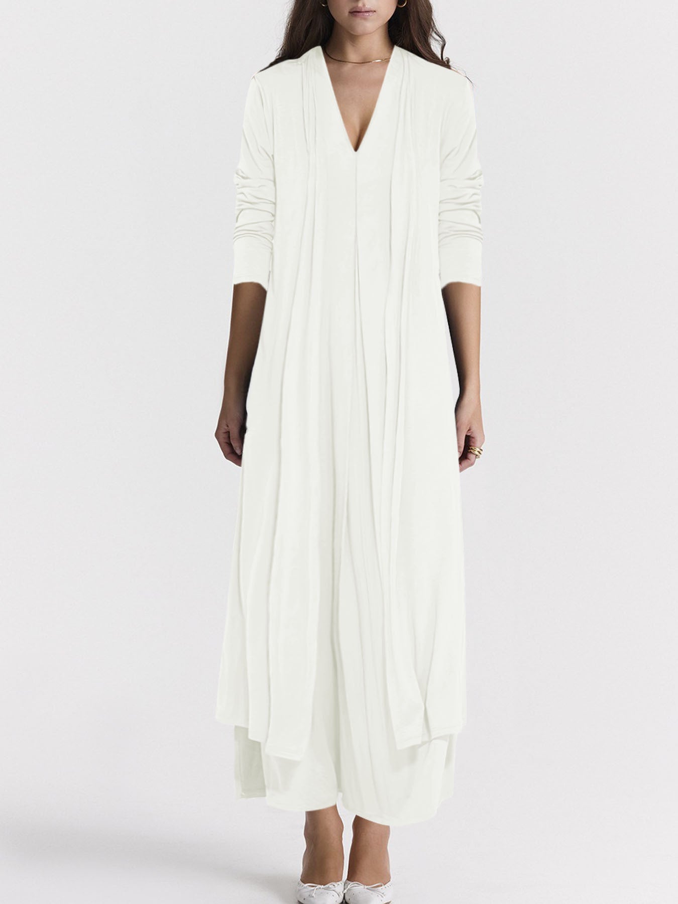 Jupe maxi aérienne pour femmes avec décolleté en V élégant et coupe fluide Chic und Stil