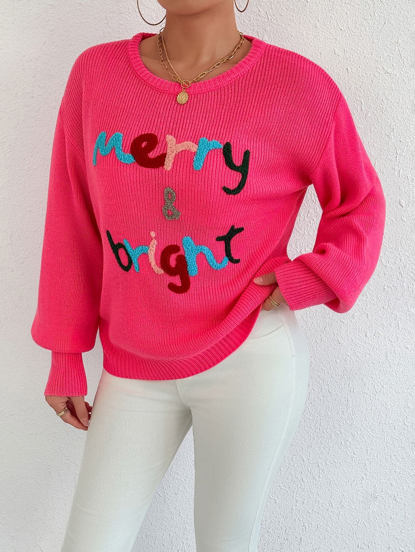 Pull femme en peluche avec inscription matelassée Chic und Stil