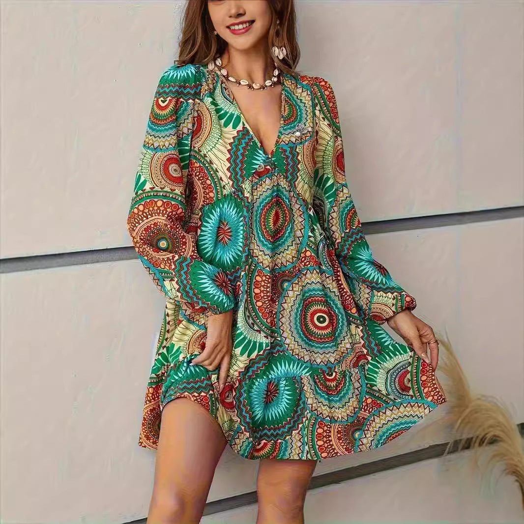 Dames Robe Mince Ludique avec Motif Coloré et Boutons Chic und Stil