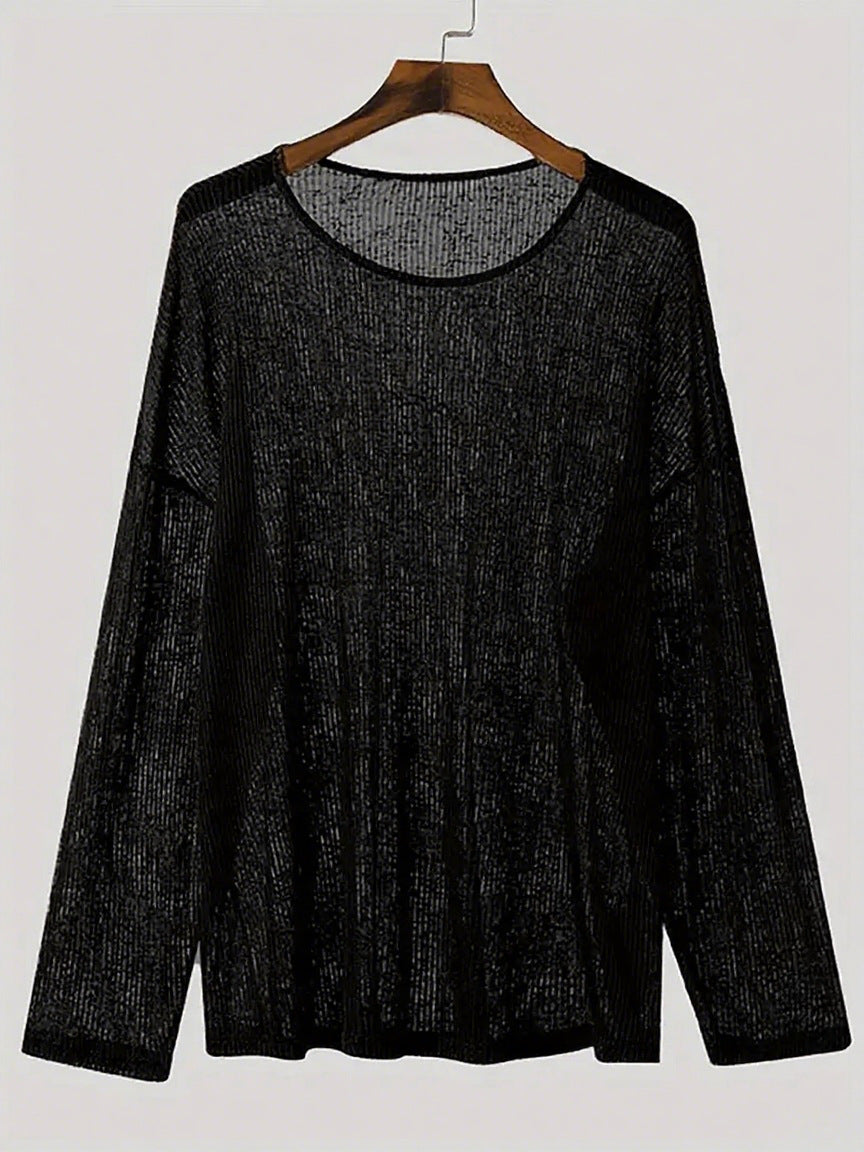 T-shirt à manches longues pour femmes avec motif en côtes texturé et coupe décontractée Chic und Stil